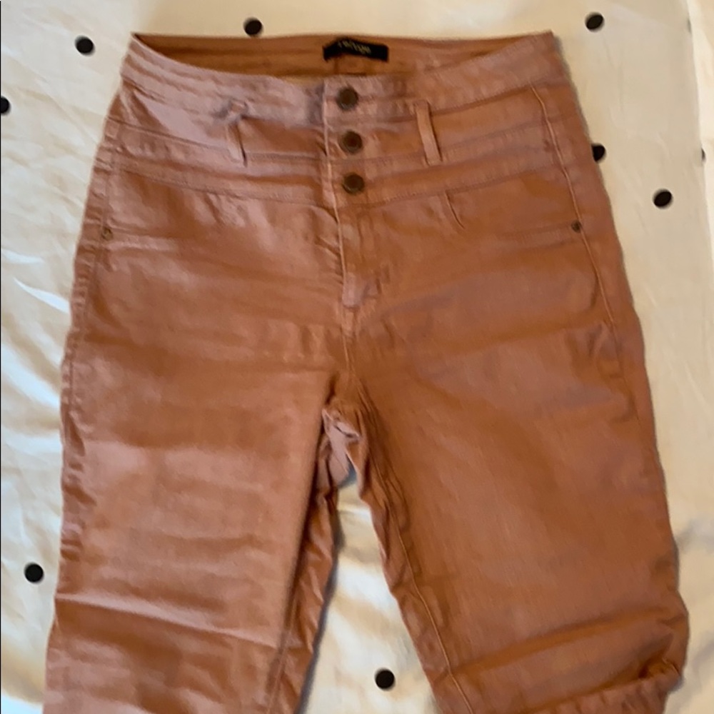 High waist light pink stretchy jeans
